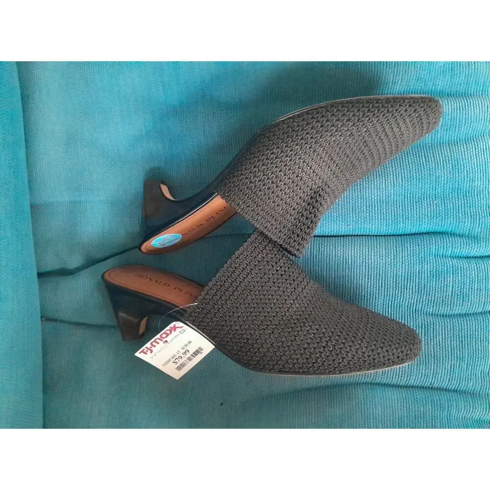 Donald Pliner Black Woven Woven Heeled Mules Slides Leather Sole Women's 7 1/2